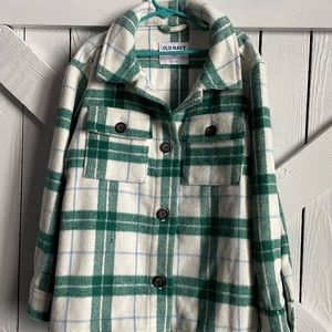 EUC Old Navy Girl’s Medium 8 Plaid Shacket White and Green
